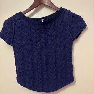 Free People Navy Short Sleeve Tee